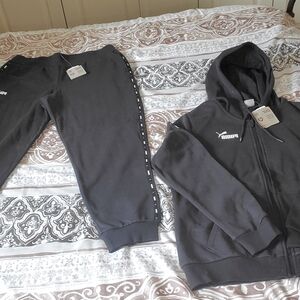 Puma Black Hooded Zip Jacket and Black Jogger Set